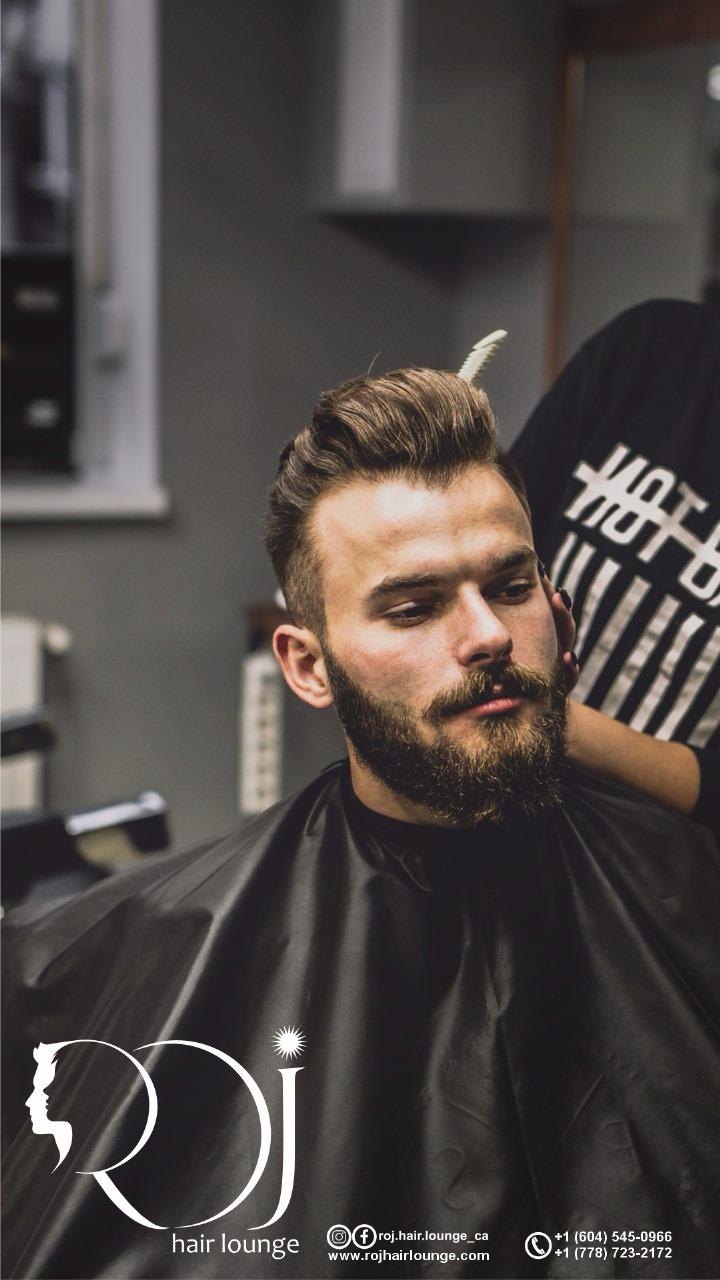 Textured pompadour with beard trim